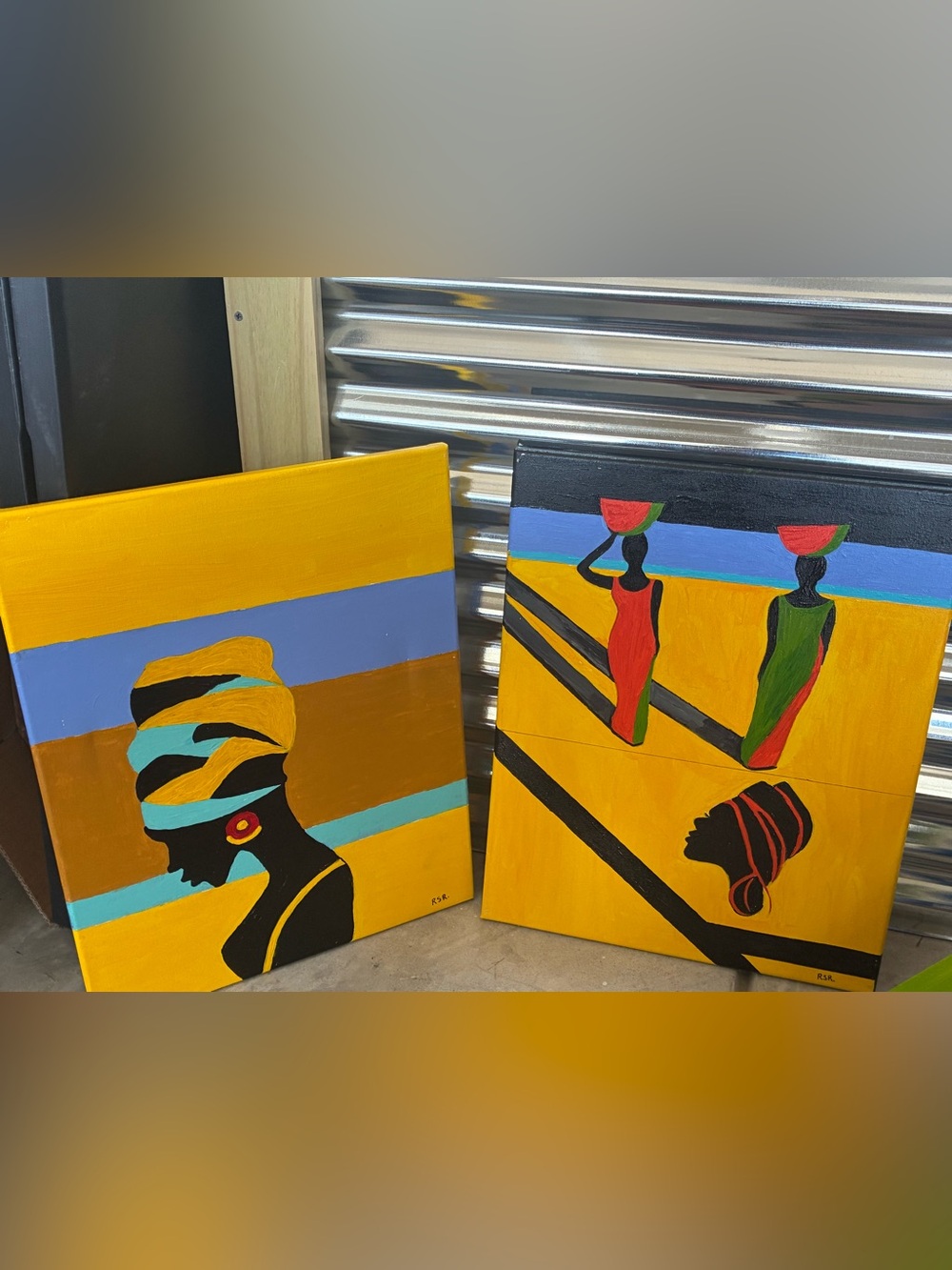 Vibrant Yellow African Silhouette Canvas Art - Set of 2